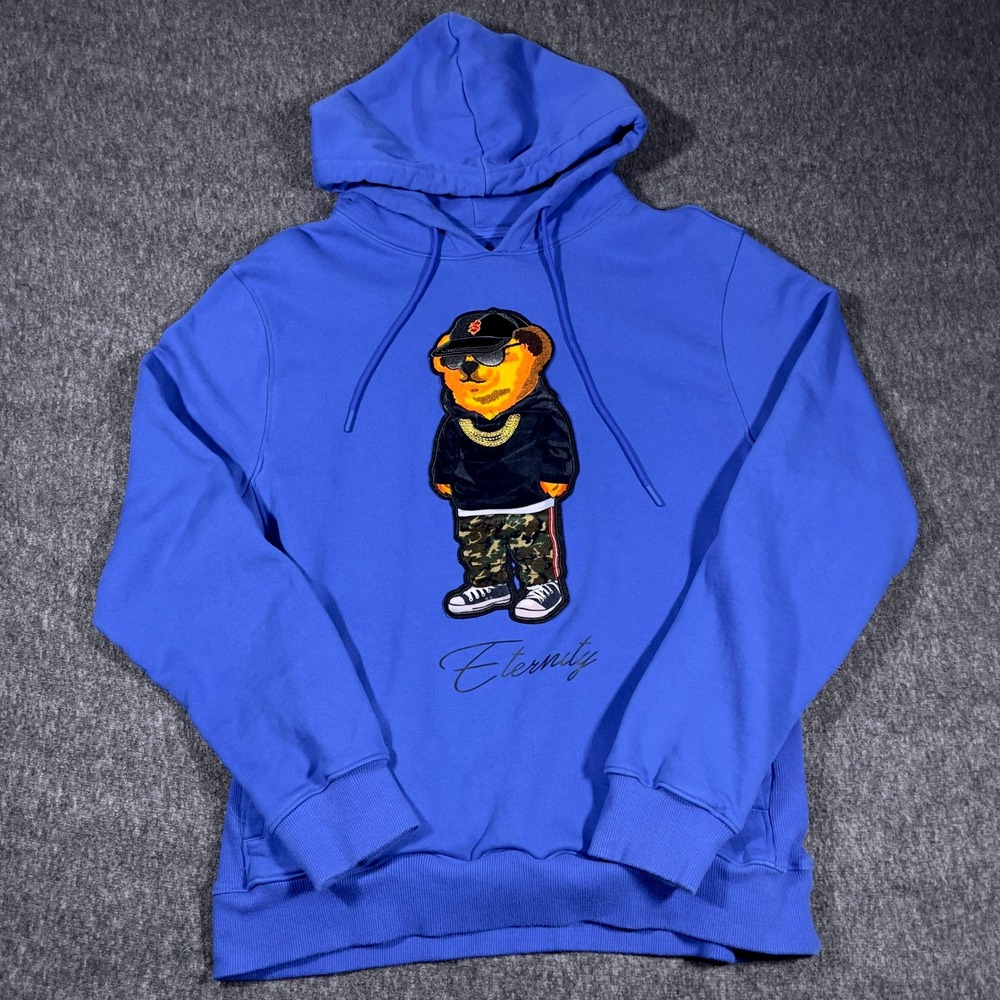 Eternity Blue Graphic Hoodie‎ Teddy Bear Hip Hop Style Mens Large